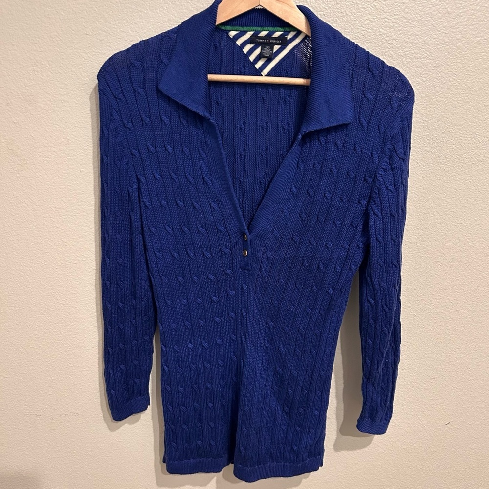 Tommy Hilfiger‎ cable-knit polo sweater Size Large